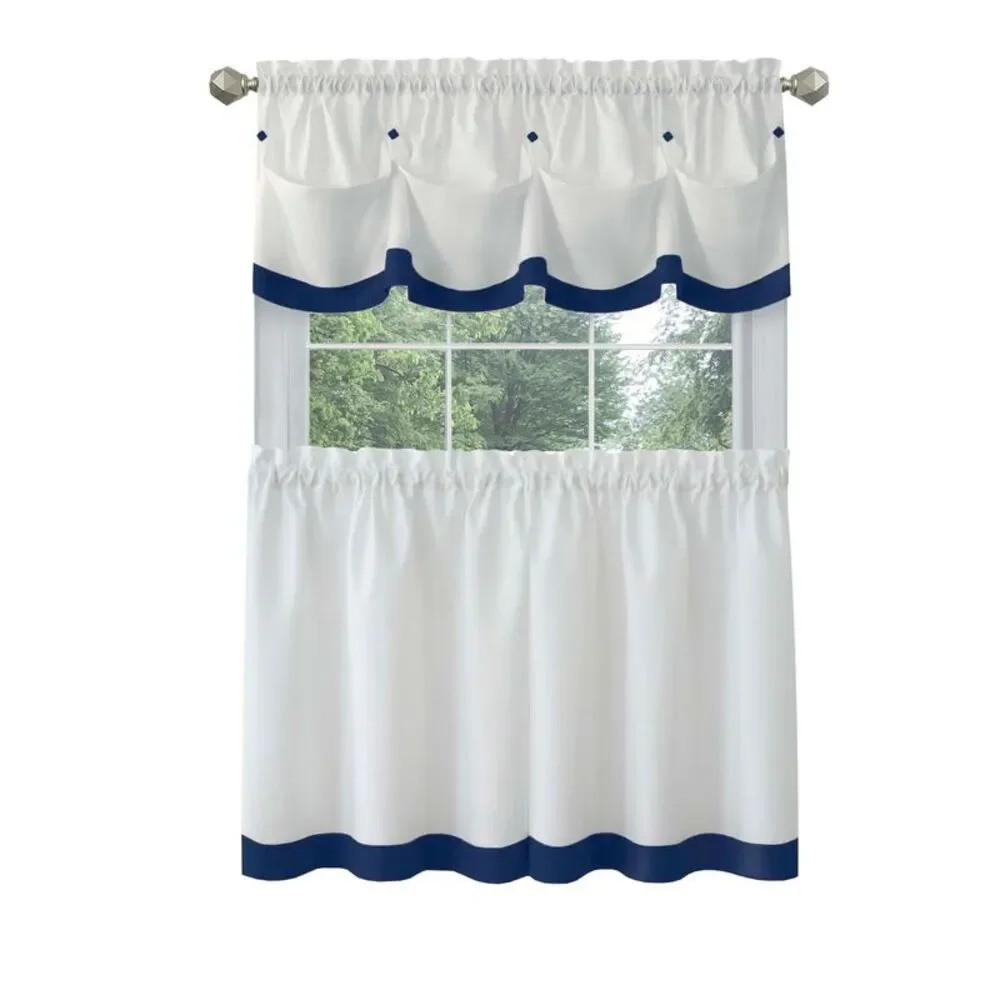 PowerSellerUSA Two-Tone Tier Pair Panels and Valance Kitchen Curtains Set for